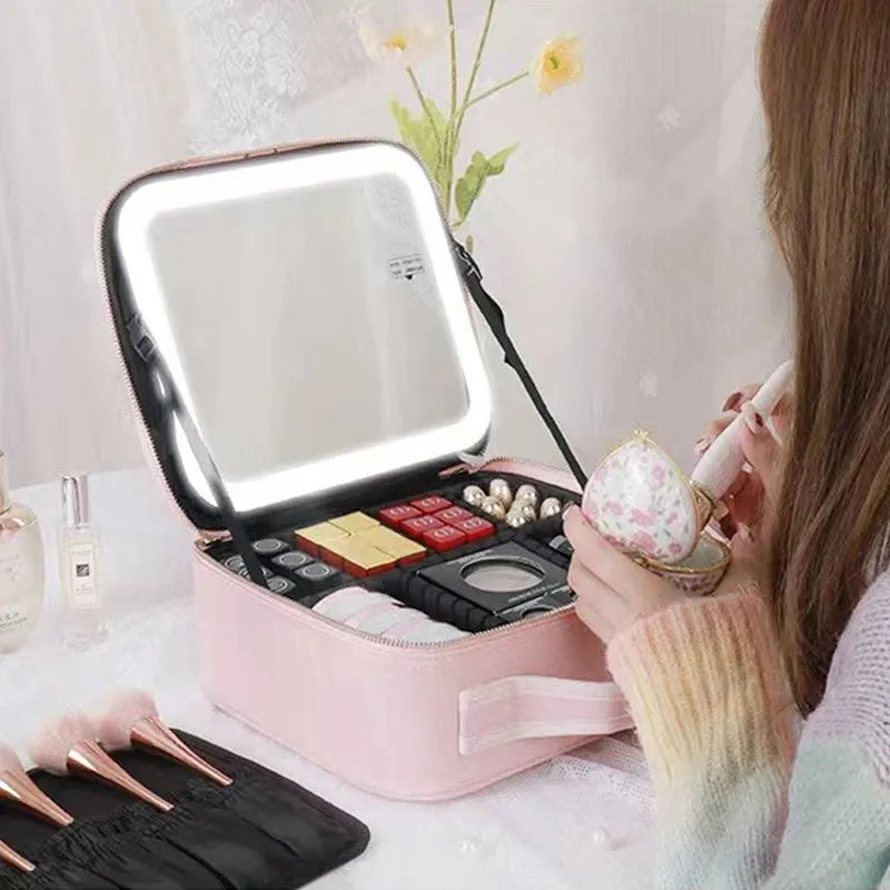 LED Lighted Cosmetic Case with Mirror